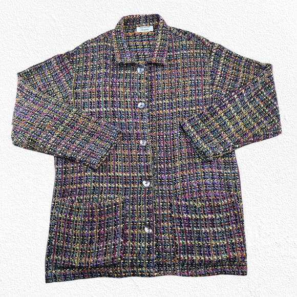 Vintage Giancarlo Ferrari Silk Blend Multicolor Boucle Tweed Jacket Size Large - Picture 2 of 10